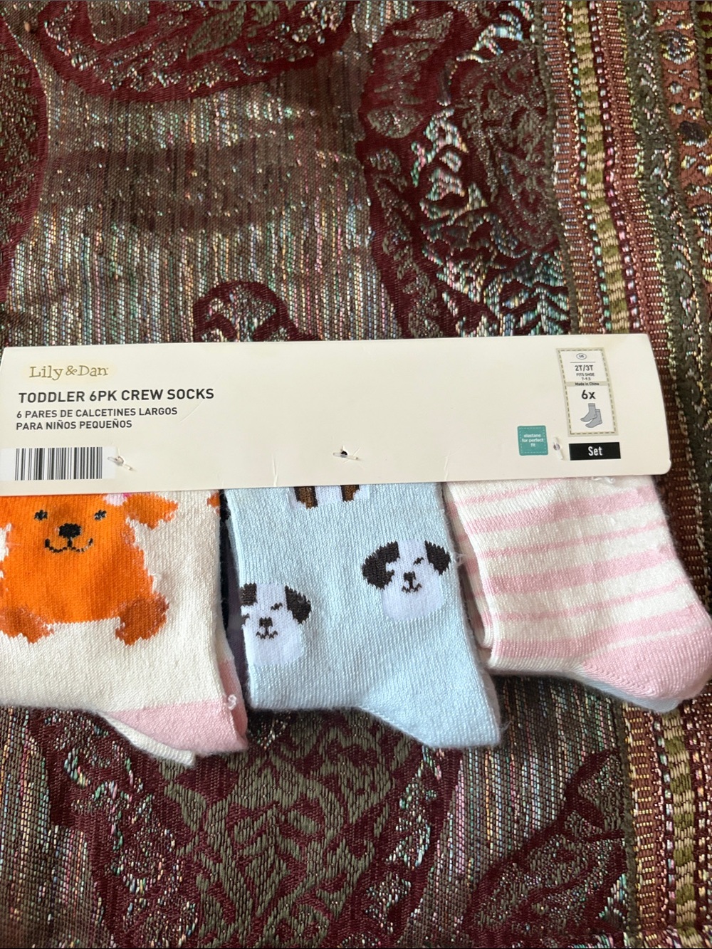 Lily & Dan Toddler Crew Socks - Pink, White, and Blue Size 2T/ 3T